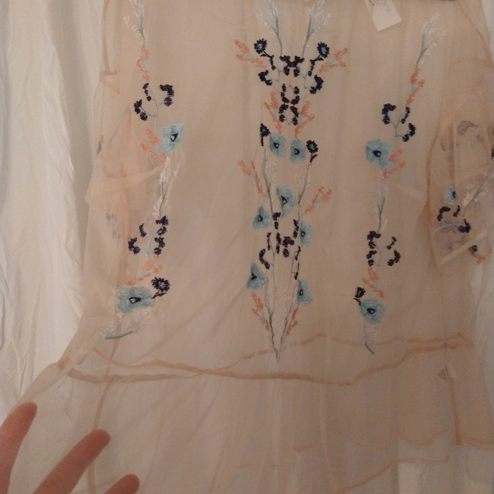 Kaari Blue Curvy Sheer Pink Embroidered Blouse - Picture 8 of 9